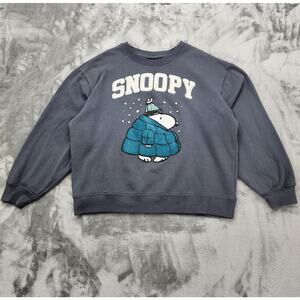 Peanuts Sweatshirt Womens XL Gray Snoopy Puffer Coat Snow Winter Pullover Casual